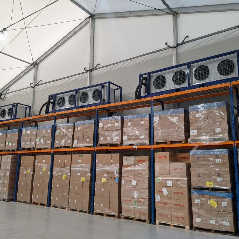 Cold store coolers fitted to a temporary building